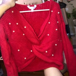 Red Sweater with pearls